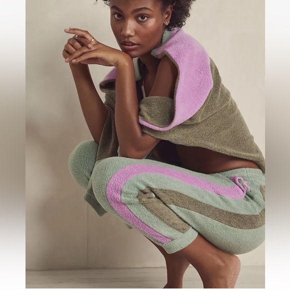 Free People Blue Monday Fleece Sweatpants Green Retro size Medium EUC - Picture 2 of 6